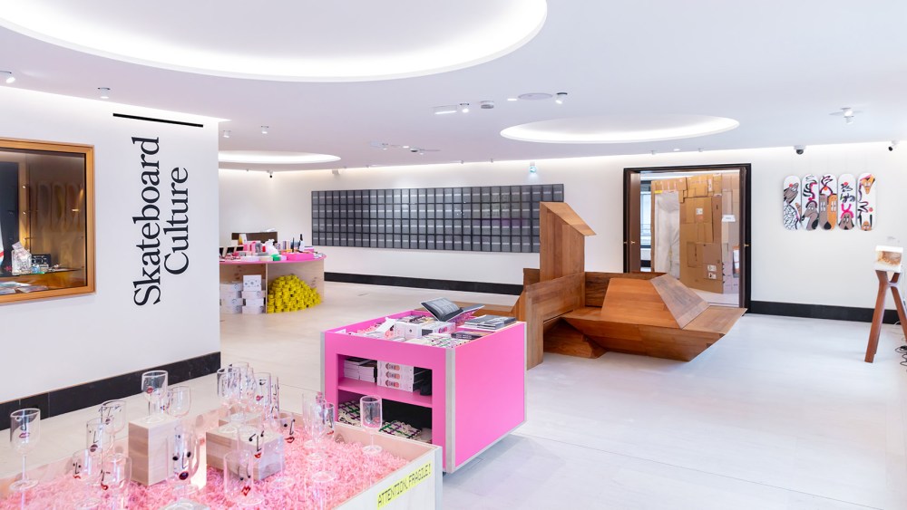 The "Attention, Fragile!" pop-up offers works of art, glassware and a sampling of skateboarding culture with luxury goods.