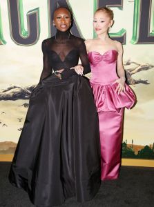 NEW YORK, NEW YORK - NOVEMBER 14:  Cynthia Erivo and Ariana Grande pose at the Ozdust Ball "Wicked" New York City Premiere at the Museum of Modern Art on November 14, 2024 in New York City. (Photo by Bruce Glikas/WireImage)