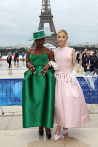 PARIS, FRANCE - JULY 26: Cynthia Erivo (L) and Ariana Grande attends the red carpet ahead of the opening ceremony of the Olympic Games Paris 2024 on July 26, 2024 in Paris, France. (Photo by Matthew Stockman/Getty Images)